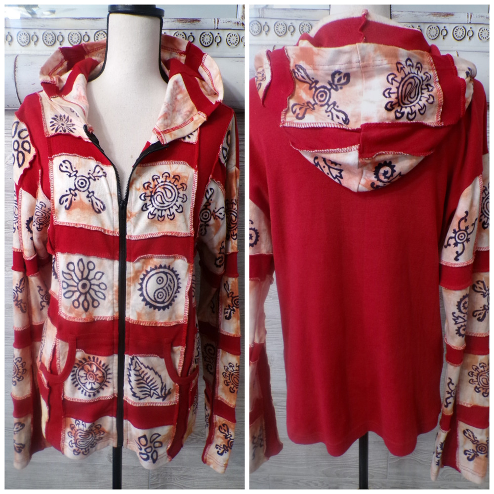 Y2k Patchwork Hoodie XL Hippie Boho Festival Nepal Forest Fairy Pixie Razor New